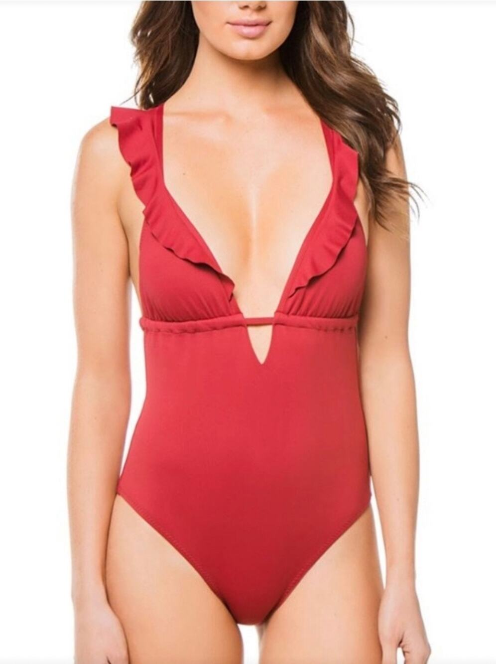 Eberyjey Dark Red Ruffle One Piece Swimsuit Size Medium